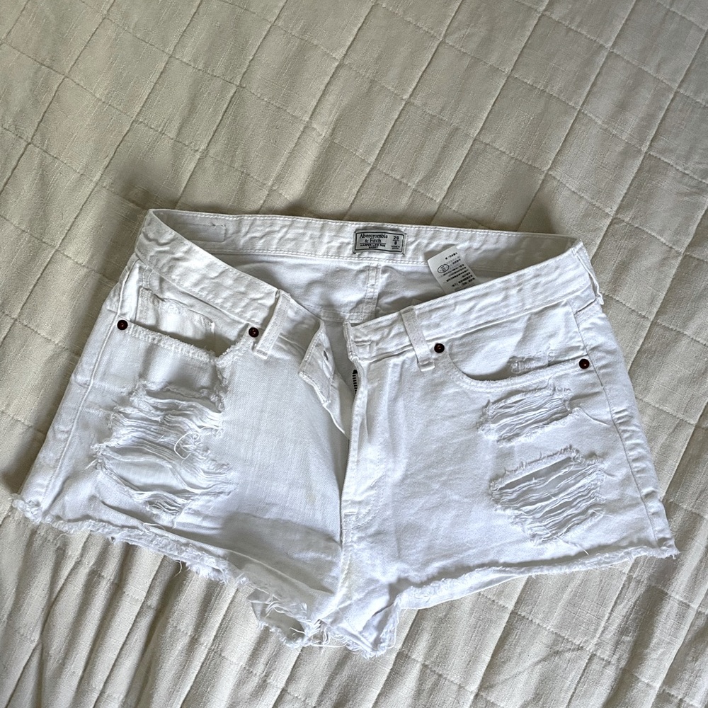 Abercrombie Harper distressed White denim shorts